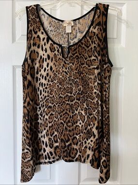 Sleeveless Animal Print Tunic Top in Black and Brown